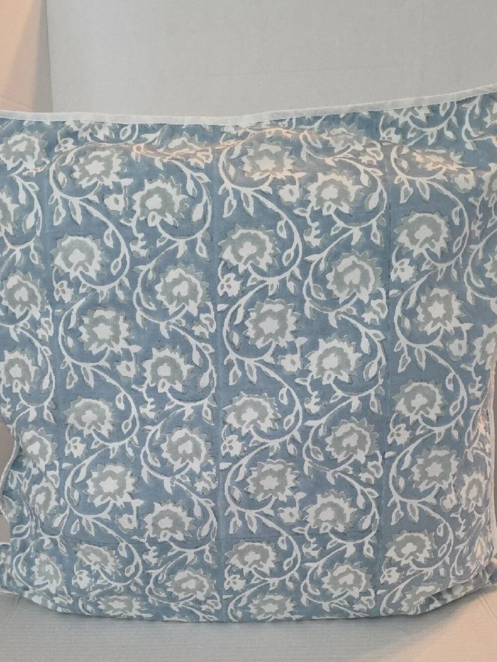 Crate&Barrel Ruka Floral Blue Block Print Organic Cotton Throw Pillow Cover